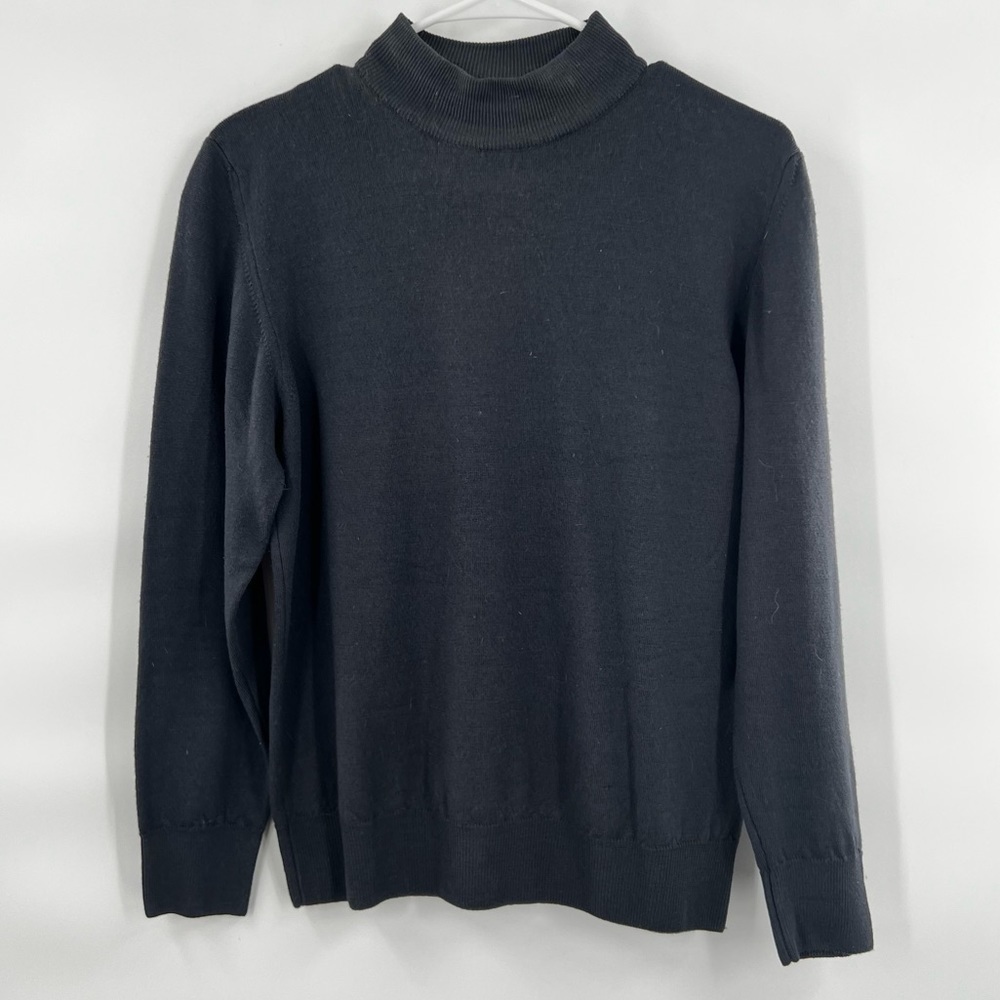 Valda grey wool sweater top mock neck long sleeve L